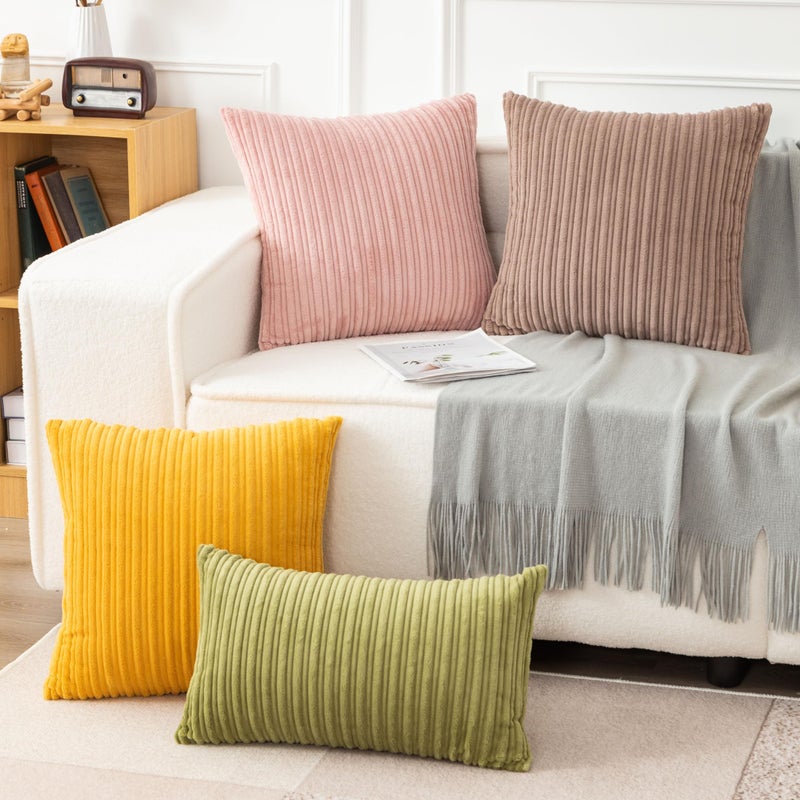 UGS UGASA UGASA Pack of 2, Velvet Pillow Covers Striped, Soft Textured Throw Cushion Case Set, Accent Corduroy Lumbar Pillowcases with Hidden Zipper for Home Decor Indoor Outdoor (12"x20", Green) - Image 5